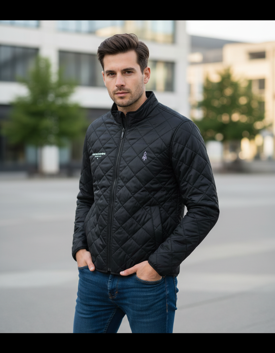 Rocketshipz "Interwebbed" Quilted Full-Zip Jacket — Embroidered Outerwear