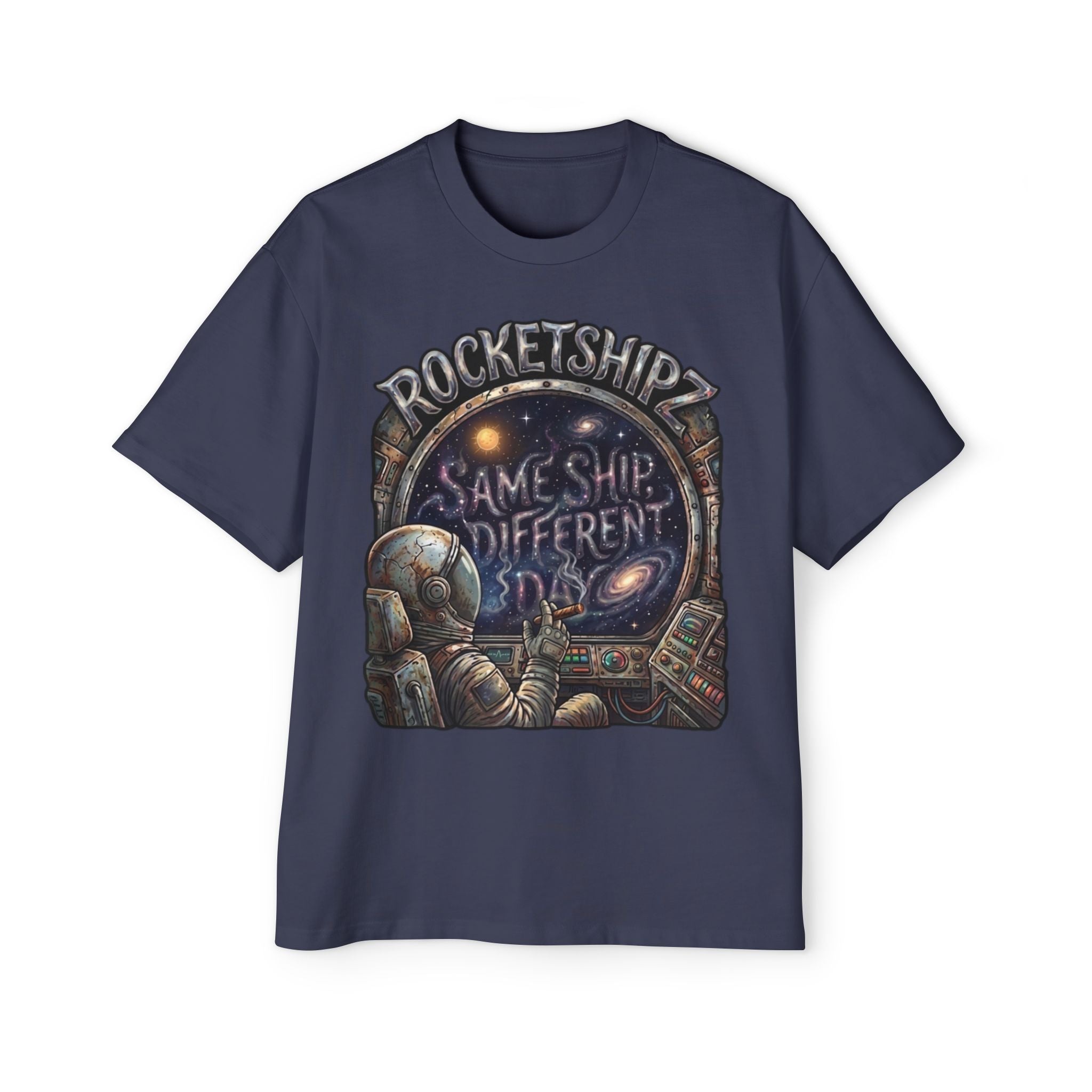 "Same Ship, Different Day" Rocketshipz Astronaut Graphic Tee — Men’s Oversized T-Shirt