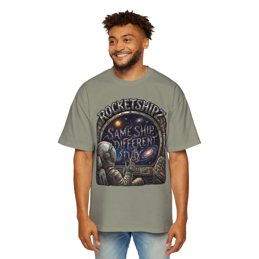 "Same Ship, Different Day" Rocketshipz Astronaut Graphic Tee — Men’s Oversized T-Shirt