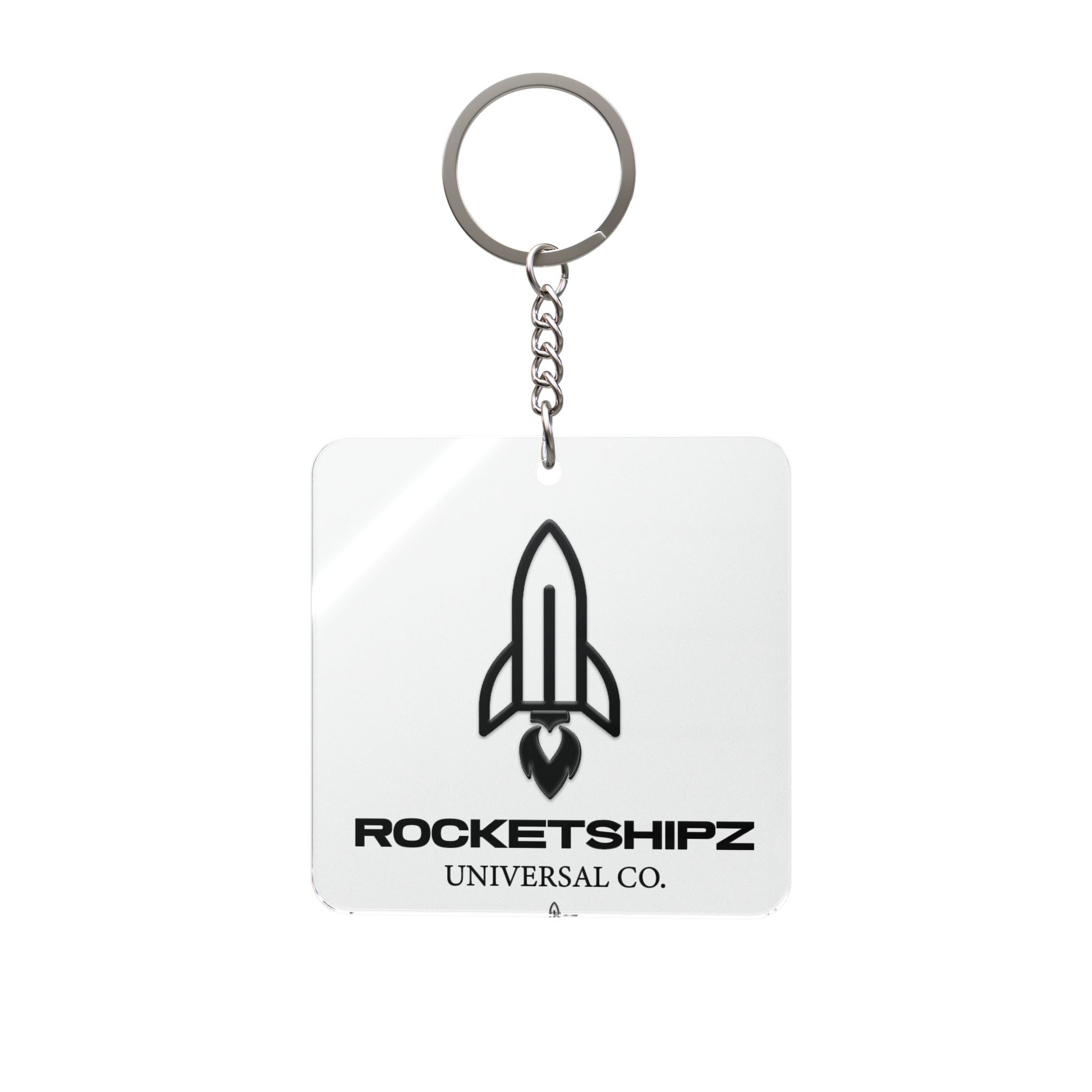 Rocketshipz Square Keychain — Minimal Rocket Logo Keyring