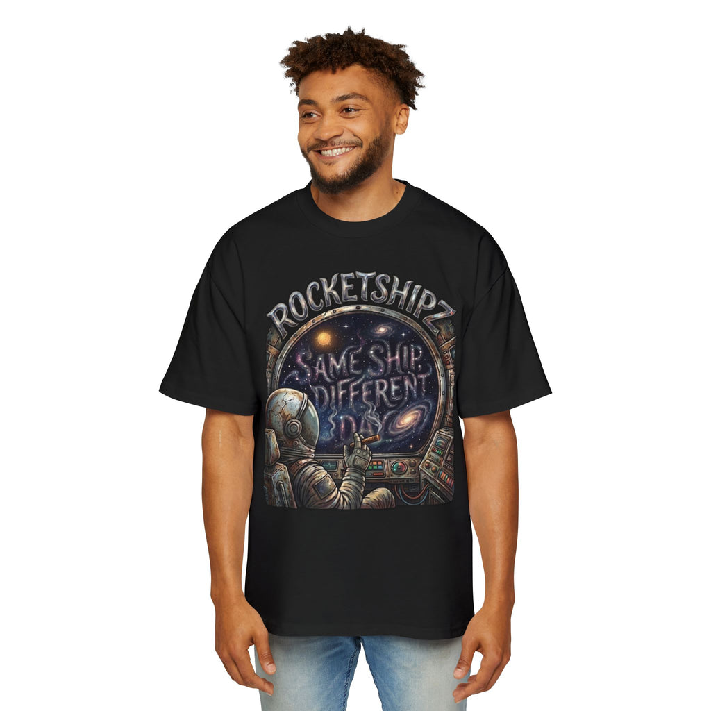 "Same Ship, Different Day" Rocketshipz Astronaut Graphic Tee — Men’s Oversized T-Shirt