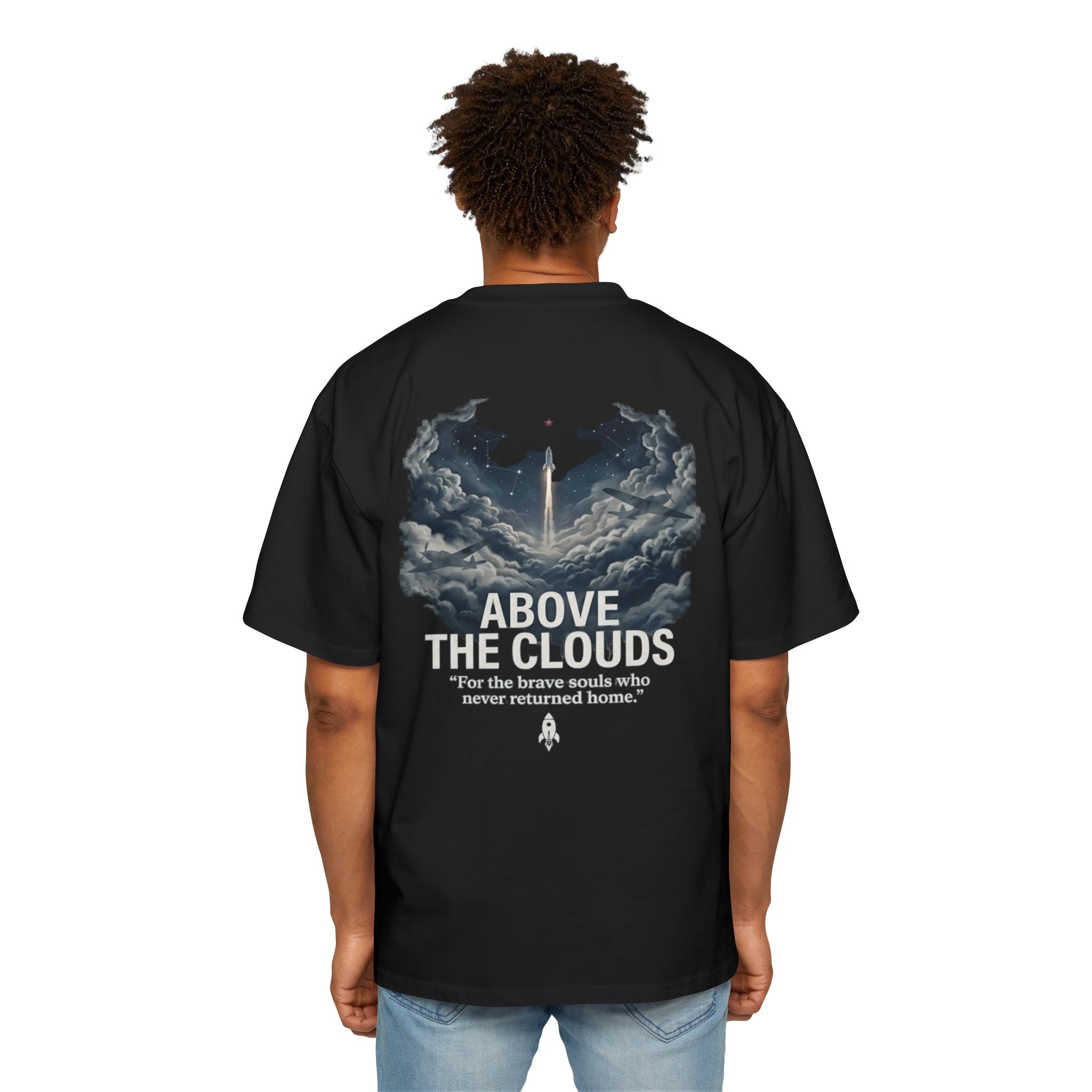 'For Those Who Rose' Memorial Day '26 Above the Clouds Graphic Tee by Rocketshipz — Men's Oversized T-Shirt